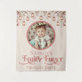 赤面ピンクフェアリー最初の誕生日パーティーパーソナライズされた タペストリー (正面)