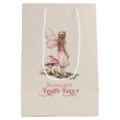 赤面ピンクフェアリー最初の誕生日パーティーパーソナライズされた ミディアムペーパーバッグ (裏面)