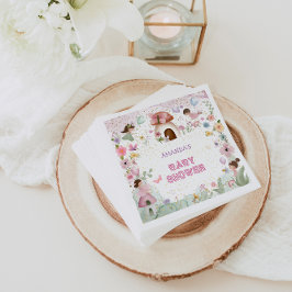 赤面ピンクフェアリー赤ちゃんガールシャワーフローラフォレスト スタンダードカクテルナプキン