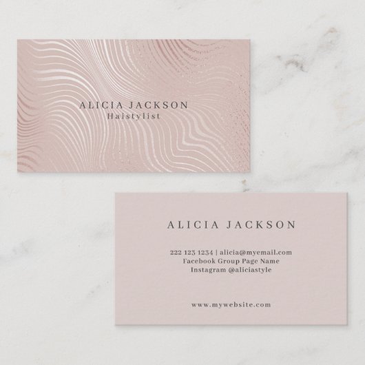 赤面ピンクフェイクバラ金ゴールドエレガントヘアスタイリスト 名刺 (正面/裏面)