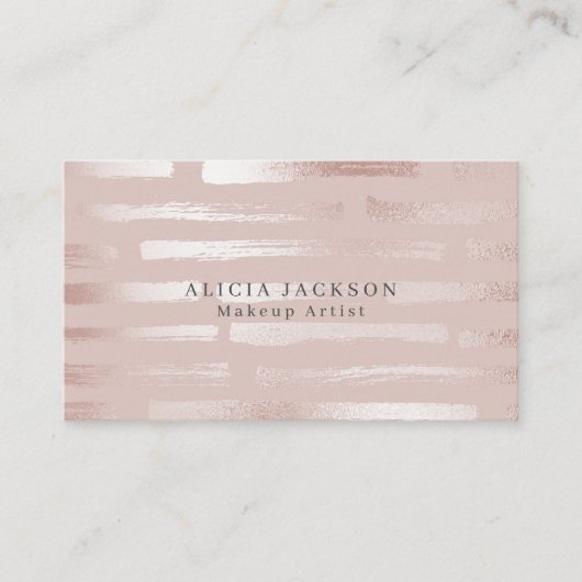 赤面ピンクフェイクバラ金ゴールドエレガントメイクアップアーティスト 名刺 (正面)