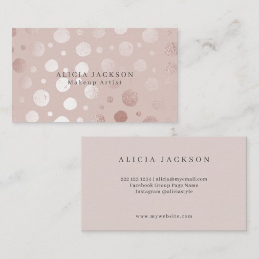 赤面ピンクフェイクバラ金ゴールドエレガントメイクアップアーティスト 名刺 (正面/裏面)