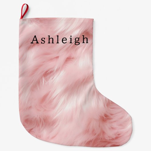赤面ピンクフェイクファー ラージクリスマスストッキング (正面)