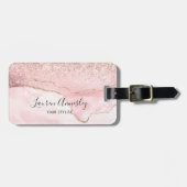 赤面ピンクフェイクマーブルアゲパーソナライズされたート ラゲッジタグ (正面横)