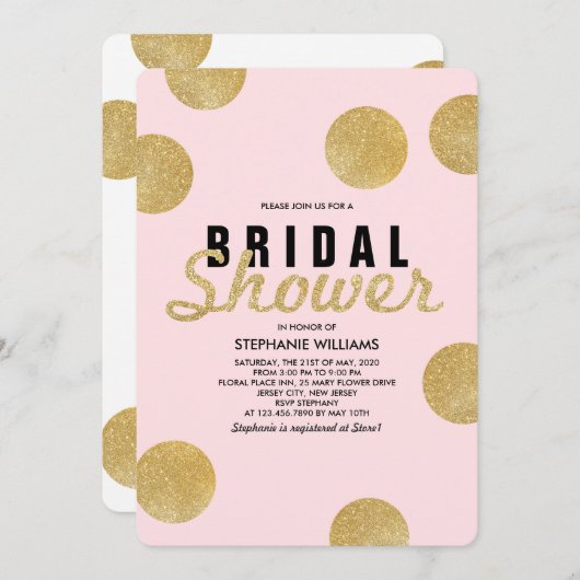 赤面ピンクフェイク金ゴールドグリッターブライダルシャワー招待状 招待状 (正面/裏面)