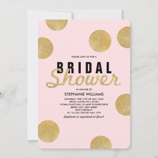赤面ピンクフェイク金ゴールドグリッターブライダルシャワー招待状 招待状 (正面)