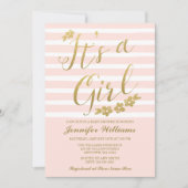 赤面ピンクフェイク金ゴールド花女の子ベビーシャワー 招待状 (正面)