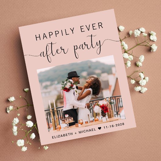 赤面ピンクフォトウェディングレセプション招待状