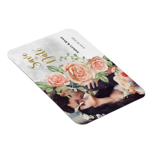 赤面ピンクフォトウェディング日付保存 マグネット (右側)