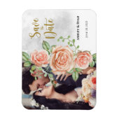 赤面ピンクフォトウェディング日付保存 マグネット (縦)