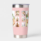 赤面ピンクフォトコラージュのモノグラム名 保温保冷タンブラー (左面)