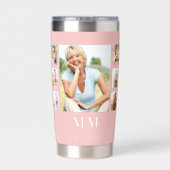 赤面ピンクフォトコラージュのモノグラム名 保温保冷タンブラー (背面)
