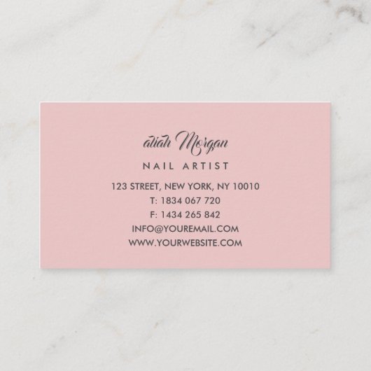 赤面ピンクフォトタイポグラフィネイルアーティスト 名刺 (裏面)