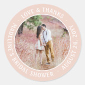赤面ピンクフォトブライダルシャワーラブ&感謝してい ラウンドシール (正面)