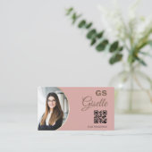 赤面ピンクフォトモノグラム不動産仲介業者QRコード 名刺 (スタンド正面)