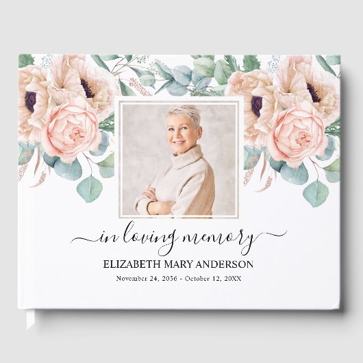 赤面ピンクフォト悔やみや弔慰葬儀の水色 ゲストブック (正面)