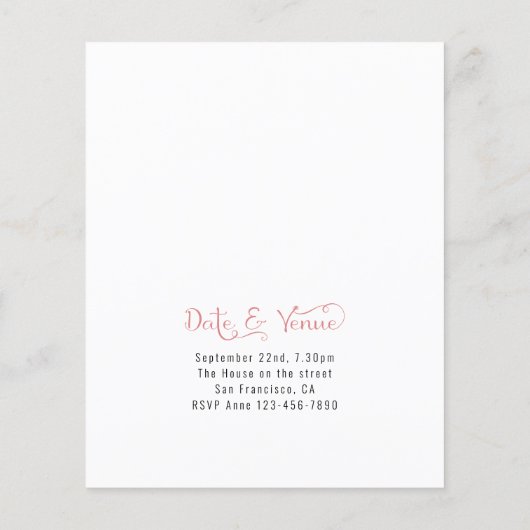 赤面ピンクフォト誕生日招待状 (裏面)