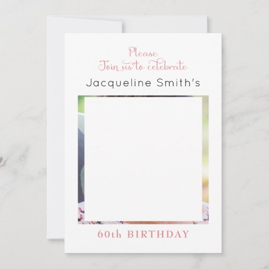 赤面ピンクフォト誕生日招待状 招待状 (正面)