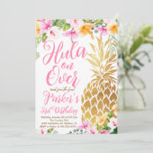 赤面ピンクフラオン、ルアウ(ハワイ式宴会)、パイナップル誕生日 招待状 (スタンド正面)