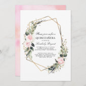 赤面ピンクフラワーと金ゴールド紙吹雪キンセアニェラ 招待状 (正面/裏面)