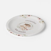 赤面ピンクフラワーウッドランドフクロウ赤ちゃんガールシャワー ペーパープレート (アングル)