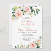 赤面ピンクフラワーズウォーターカラーブライダルブランチ 招待状 (正面)
