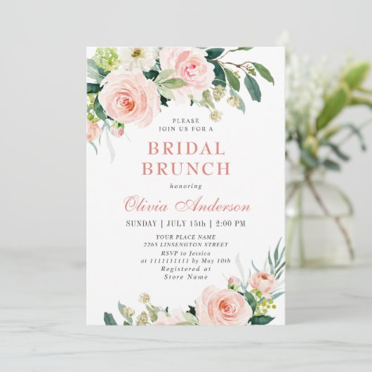 赤面ピンクフラワーズウォーターカラーブライダルブランチ 招待状 (スタンド正面)