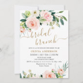 赤面ピンクフラワーズウォーターカラーブライダルブランチ 招待状 (正面)