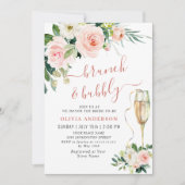 赤面ピンクフラワーズウォーターカラーブライダルブランチ 招待状 (正面)
