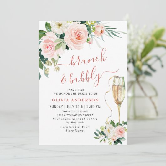 赤面ピンクフラワーズウォーターカラーブライダルブランチ 招待状 (スタンド正面)