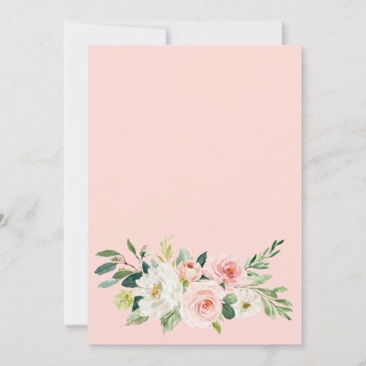 赤面ピンクフラワーズウォーターカラーブライダルブランチ 招待状 (裏面)