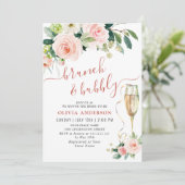 赤面ピンクフラワーズウォーターカラーブライダルブランチ 招待状 (スタンド正面)