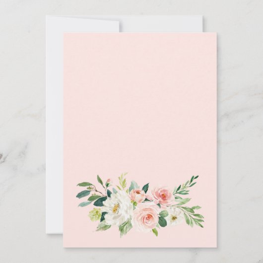 赤面ピンクフラワーズウォーターカラーブライダルブランチ 招待状 (裏面)