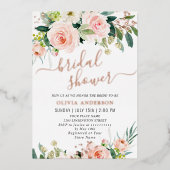 赤面ピンクフラワーズウォーター色ブライダルシャワー金ゴールド 箔招待状 (正面)