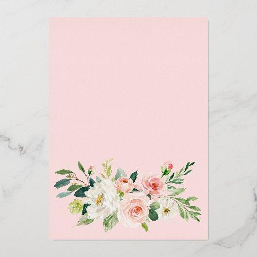 赤面ピンクフラワーズウォーター色ブライダルシャワー金ゴールド 箔招待状 (裏面)