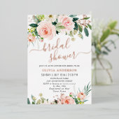 赤面ピンクフラワーズウォーター色ブライダルシャワー金ゴールド 箔招待状 (立ち正面)