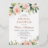 赤面ピンクフラワーズウォーター色ブライダルシャワー金ゴールド 箔招待状 (正面)