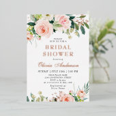赤面ピンクフラワーズウォーター色ブライダルシャワー金ゴールド 箔招待状 (立ち正面)