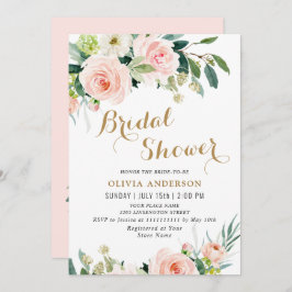 赤面ピンクフラワーズウォーター色ブライダルシャワー 招待状
