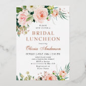 赤面ピンクフラワーズウォーター色ブライダルランチ金ゴールド 箔招待状 (正面)