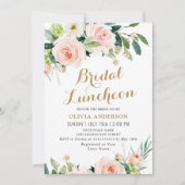 赤面ピンクフラワーズウォーター色ブライダルルンチョン 招待状 (正面)