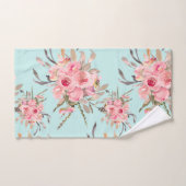 赤面ピンクフラワーズオンライトブルー バスタオルセット (ハンドタオル)