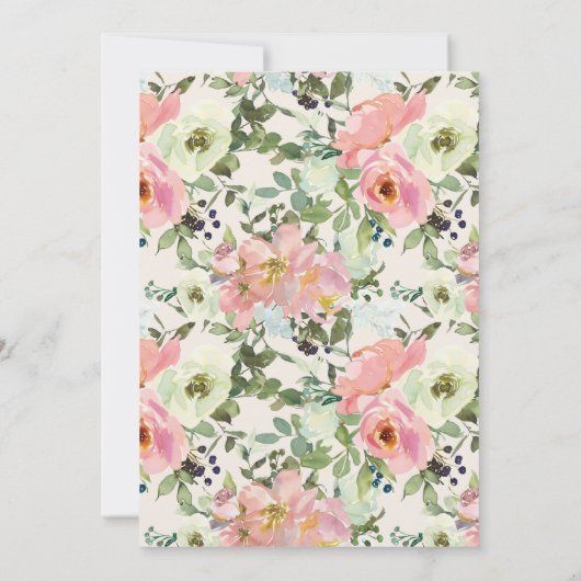 赤面ピンクフラワーズクリームセージグリーン引っ越し祝いパーティー (裏面)