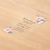 赤面ピンクフラワーズスウィートキンセアニェラパーティー アクリル招待状 (レイダウン)