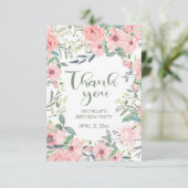 赤面ピンクフラワーズセージ葉グリーンシティーSweet 16 サンキューカード (スタンド正面)