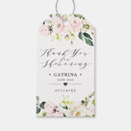 赤面ピンクフラワーズブライダルシャワーありがとう ギフトタグ
