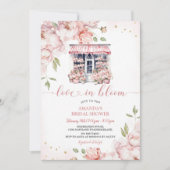 赤面ピンクフラワーズラブイン開花ブライダルシャワー 招待状 (正面)