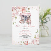 赤面ピンクフラワーズラブイン開花ブライダルシャワー 招待状 (スタンド正面)