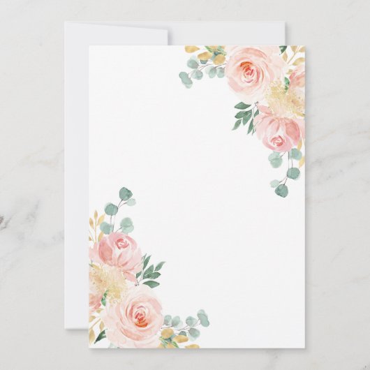 赤面ピンクフラワーズ&金ゴールドベビー初誕生日 招待状 (裏面)