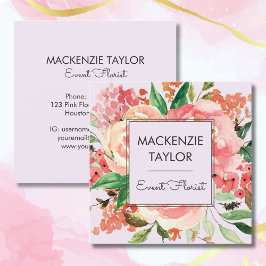 赤面ピンクフラワーフローラブーケ スクエア名刺